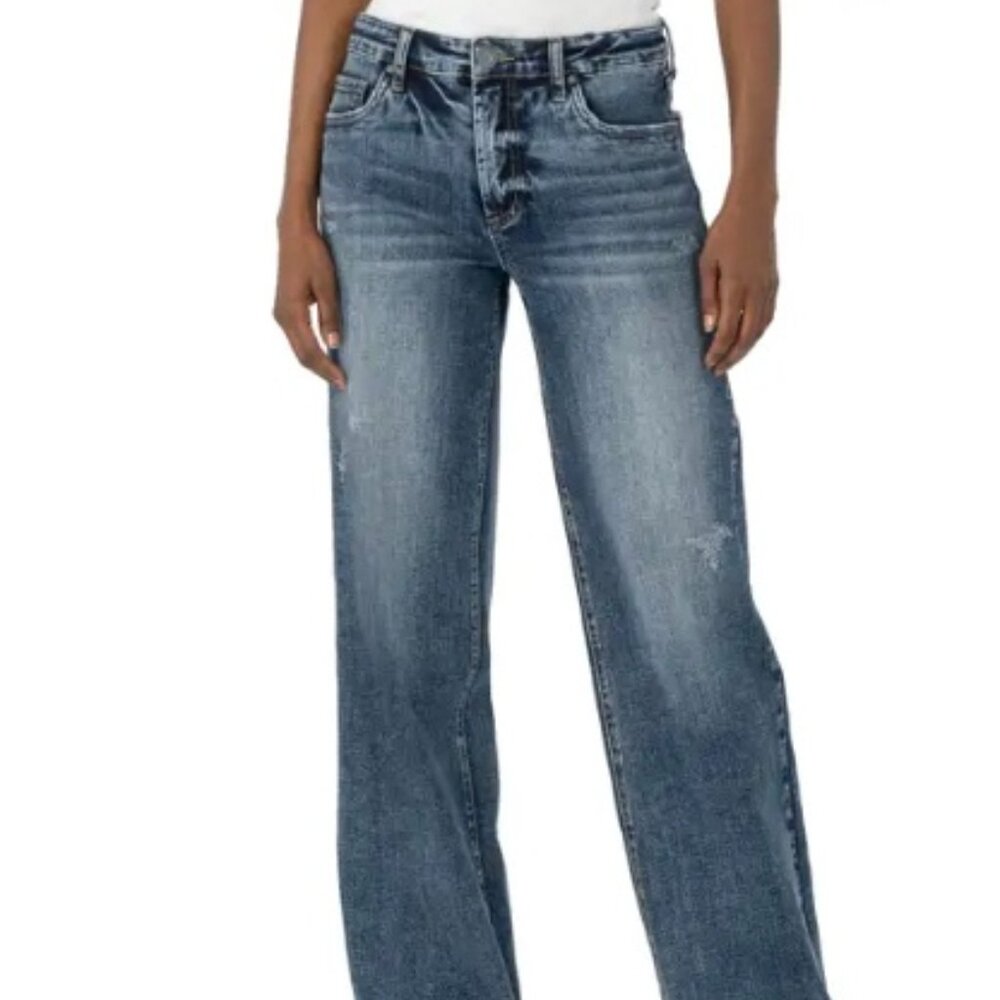 KUT from the Kloth High Waist Wide Leg Jeans (Puncutual), size 6, LIKE NEW